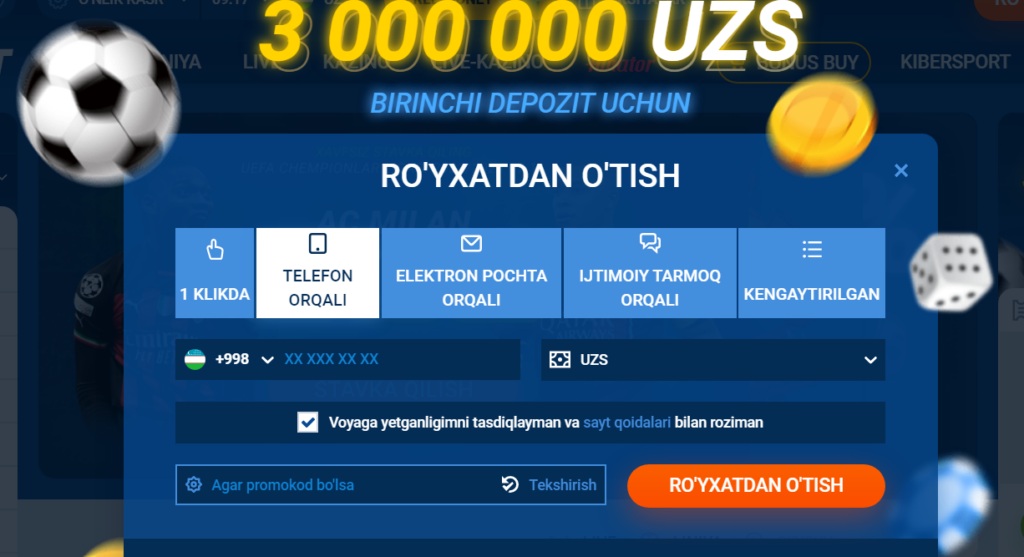 Mostbet uz da telefon nomer orqali ro’yxatdan o’tish