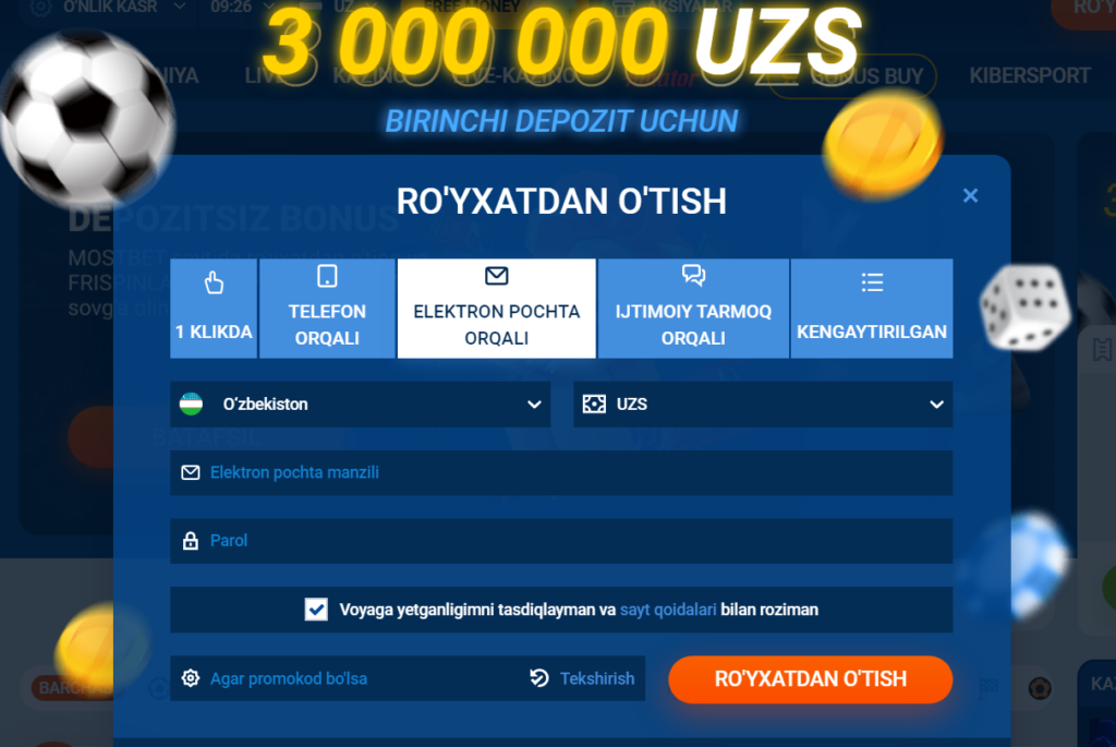 Mostbet uz da e-mail orqali ro’yxatdan o’tish