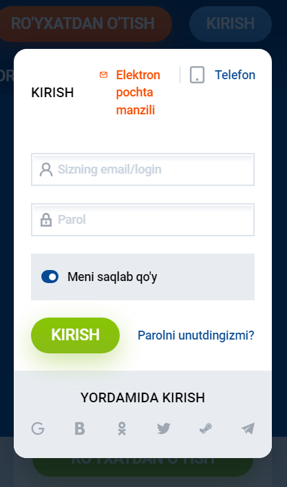 Mostbetdagi shaxsiy hisobingizga elektron pochta orqali kiring.